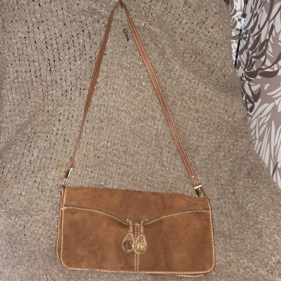 VINTAGE 1970'S-FANNY-BAG BRAND-Brown Suede Shoulder Bag-Very Good - Picture 1 of 8